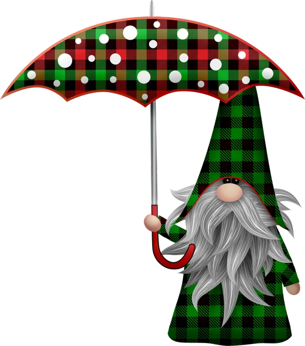 an image of a gnome with an umbrella, a digital rendering, by Melissa A. Benson, pixabay contest winner, naive art, tartan garment, christmas, black umbrella, screen cap