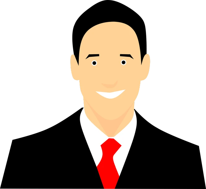 a man in a suit with a red tie, a character portrait, inspired by James Ardern Grant, pixabay contest winner, bald head, happy appearance, smooth illustration, on a flat color black background