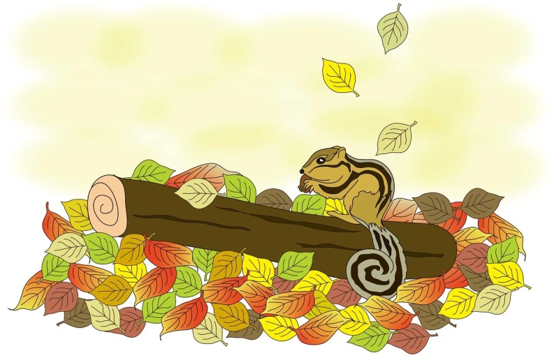 a squirrel sitting on top of a tree branch surrounded by leaves, an illustration of, trending on pixabay, mingei, autumn wind, snail, けもの, background image