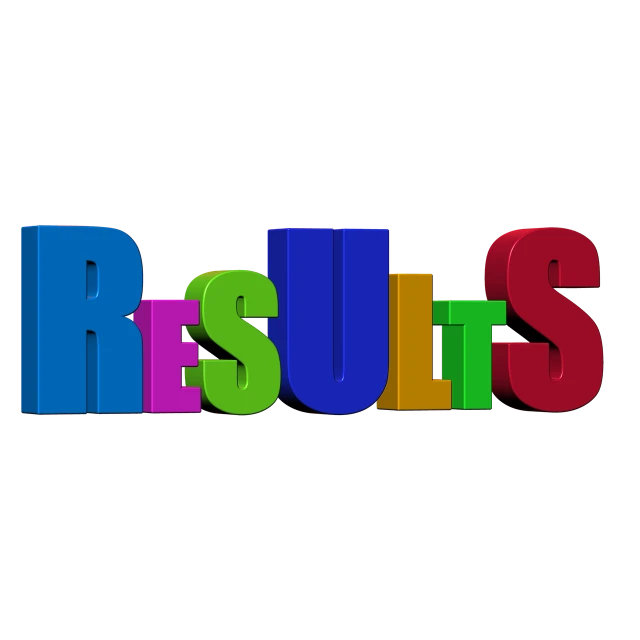the word results in multicolored letters on a black background, a digital rendering, final result, very consistent, .eps, high res photo