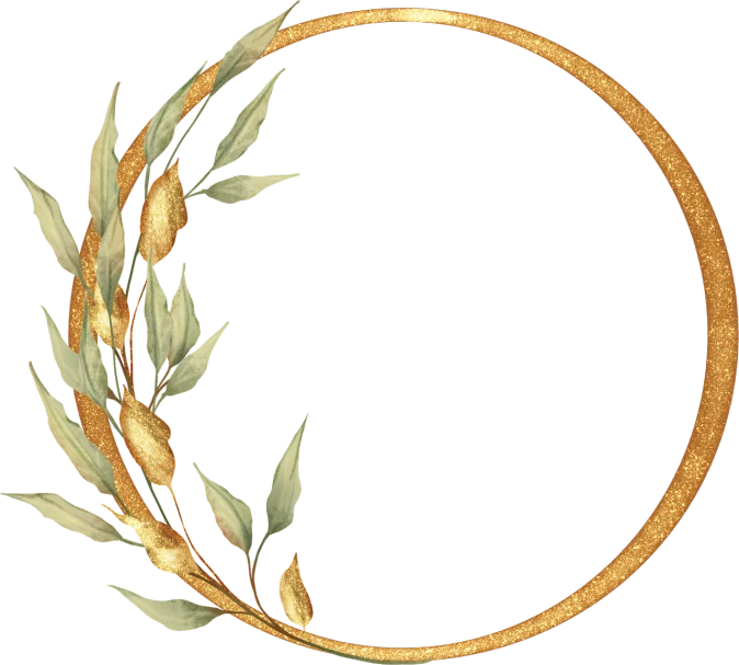 a gold wreath with leaves on a black background, a digital rendering, pixabay, art nouveau, willow plant, dried leaves, round-cropped, sage