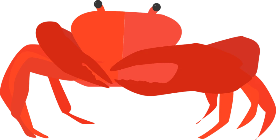 a red crab on a black background, pixabay, digital art, ms paint drawing, shaded animation cel, rear-shot, very silly looking