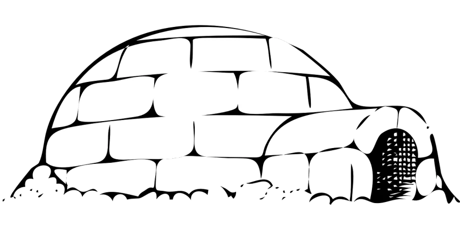 a black and white image of an igloose, inspired by Isamu Noguchi, trending on pixabay, graffiti, crocodile - like teeth, vectorized, transparent carapace, solid black #000000 background