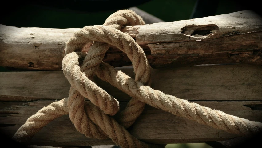 a close up of a rope on a piece of wood, by Edward Corbett, flickr, rope bridges, camaraderie, islamic, fighting