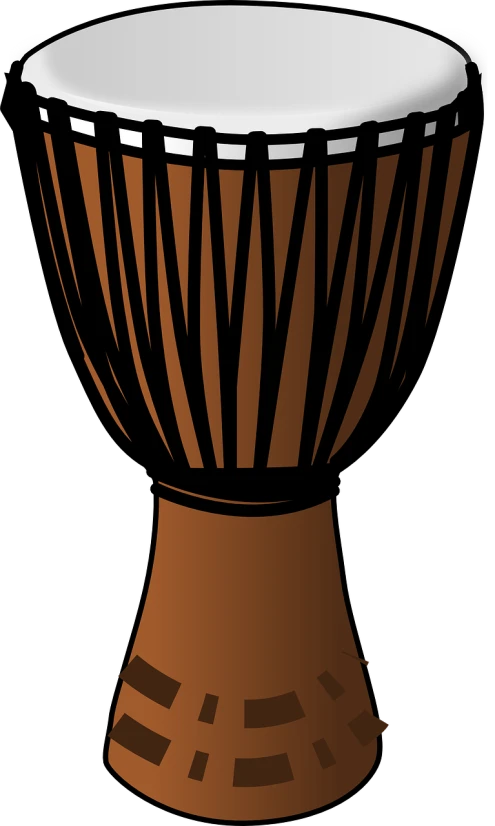 a djembe on a black background, inspired by Nyuju Stumpy Brown, shutterstock, stylized silhouette, with out shading, digitally colored, neck zoomed in