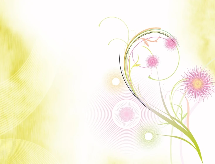 a close up of a flower on a yellow background, by Ai-Mitsu, romanticism, smooth and clean vector curves, blurry and dreamy illustration, tendrils in the background, pink white and green