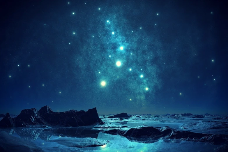 a group of stars that are in the sky, digital art, by Alexander Kucharsky, tumblr, pisces, glowing snow, the night sky is a sea, cosmic ambient