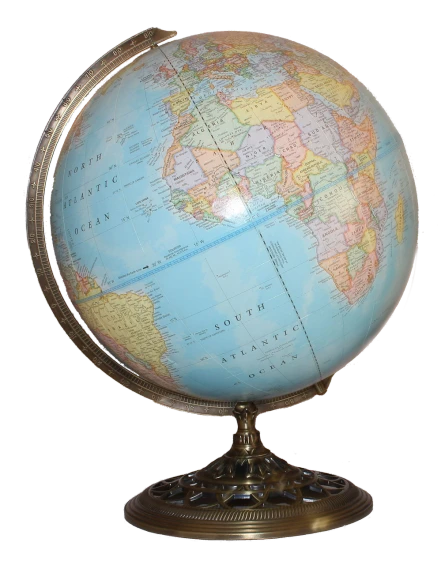 a close up of a globe on a stand, a photo, by Nancy Spero, flickr, from wikipedia, true realistic image, full front view, 7 0 s