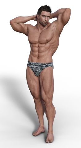 a man in a bathing suit posing for a picture, a 3D render, inspired by Kim Hwan-gi, zbrush central contest winner, photorealism, detailed veiny muscles, ifbb fitness body, head torso legs feet, fit pic