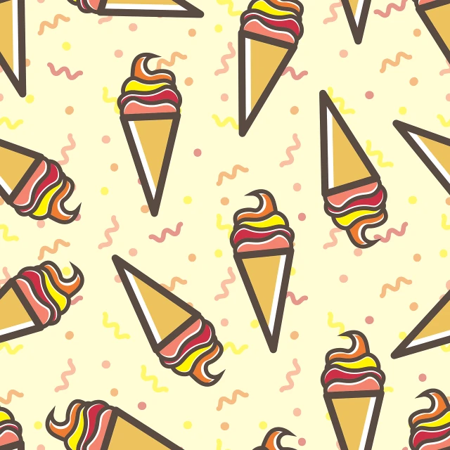 a pattern of ice cream cones on a yellow background, vector art, tumblr, background image, colorful - patterns, hurricane, new york