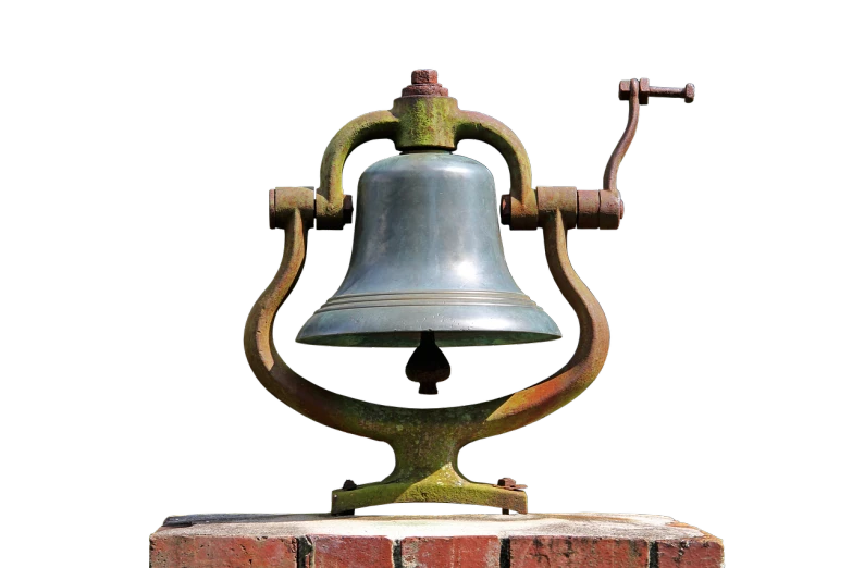 a bell sitting on top of a brick wall, folk art, high detail product photo, high res photo, of a old 17th century, highly detailed product photo