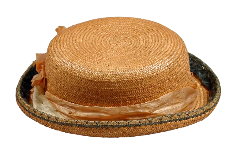 a close up of a hat on a black background, a digital rendering, by Harriet Backer, made in 1800's, full - view, peach, with straw hat