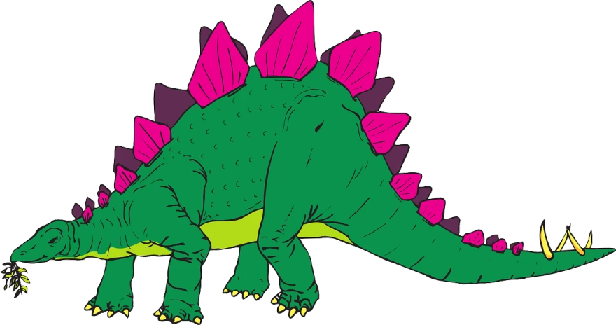 a drawing of a green and pink dinosaur, an illustration of, pixabay, sōsaku hanga, full color illustration, spiked, n - 6, a fat