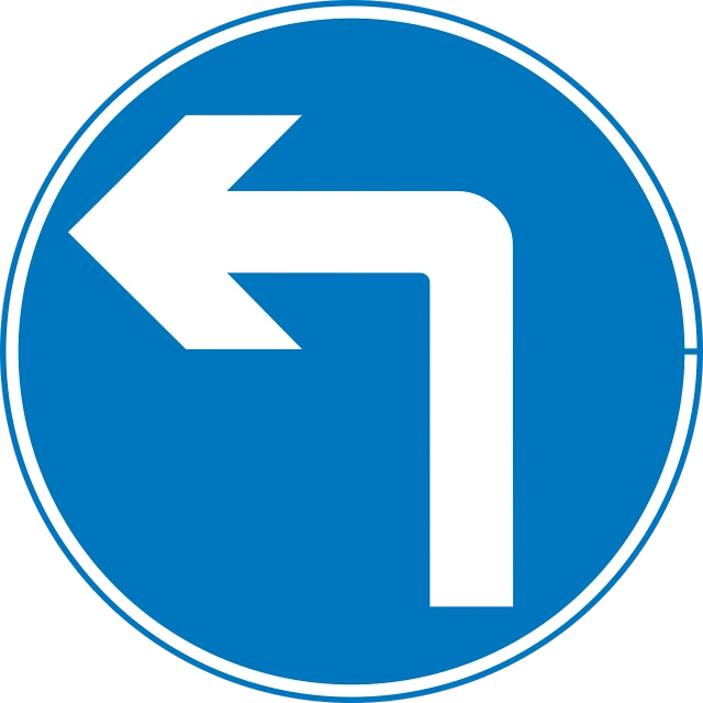 a blue sign with an arrow pointing in opposite directions, vector art, by Andrei Kolkoutine, reddit, hurufiyya, left - hand drive, white, round form, jerez
