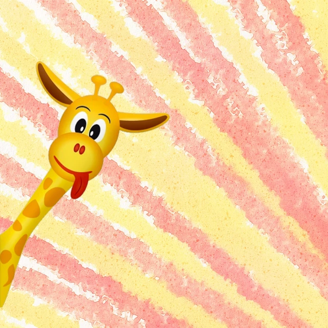 a cartoon giraffe sticking its tongue out, a picture, conceptual art, colorful anime movie background, soft yellow background, sunburst, little kid