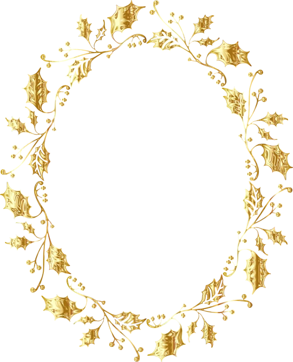 a gold holly wreath on a black background, a digital rendering, by Master of the Embroidered Foliage, folk art, magnificent oval face, gustave dore\' background, full res, nineteenth century