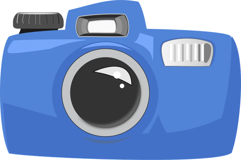 a blue camera on a black background, a picture, pixabay, clip art, [ digital art, digital art - w 700, hero shot