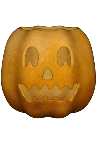 a carved pumpkin sitting on top of a table, a digital rendering, folk art, untextured, face center close-up, square jaw-line, 70's