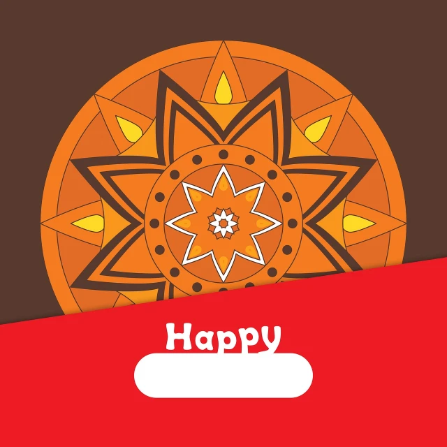 a card with the words happy on it, vector art, mandala, red and brown color scheme, telegram sticker design, fire theme