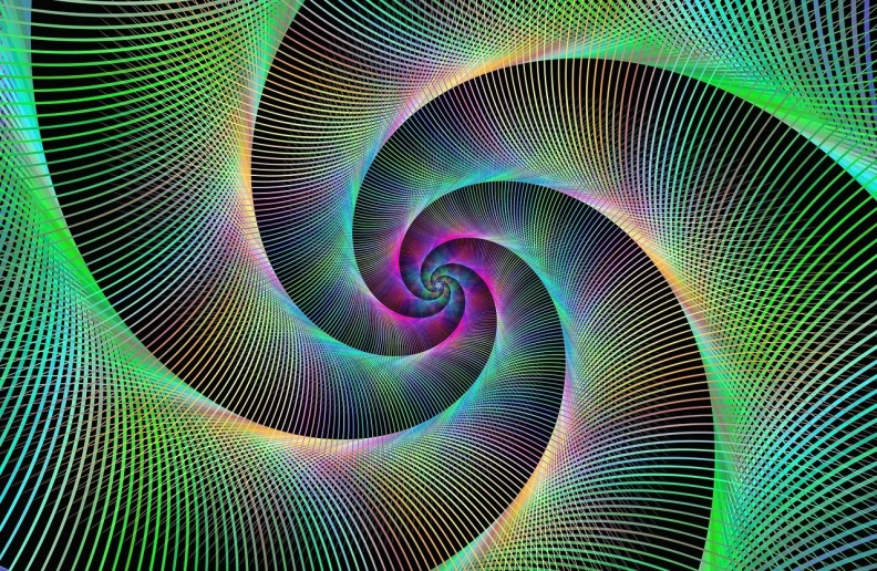 a computer generated image of a spiral, digital art, by Daniel Chodowiecki, string art, iridiscent gradient, digital art - n 5, psytrance artwork