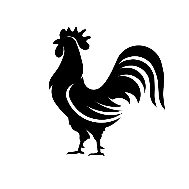 a black and white silhouette of a rooster, by Edo Murtić, trending on pixabay, art deco, tail slightly wavy, fried chicken, a wooden, illustrations of animals