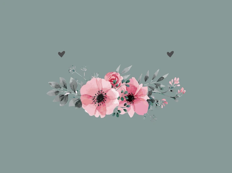 a bunch of pink flowers on a blue background, a digital painting, romanticism, on grey background, simple and clean illustration, floral headpiece, with small object details