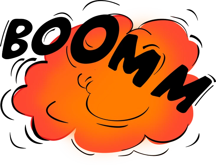 a cartoon explosion with the word boom coming out of it, by Joseph Bowler, shock art, emoticon, [ bubbles, internet art, amused