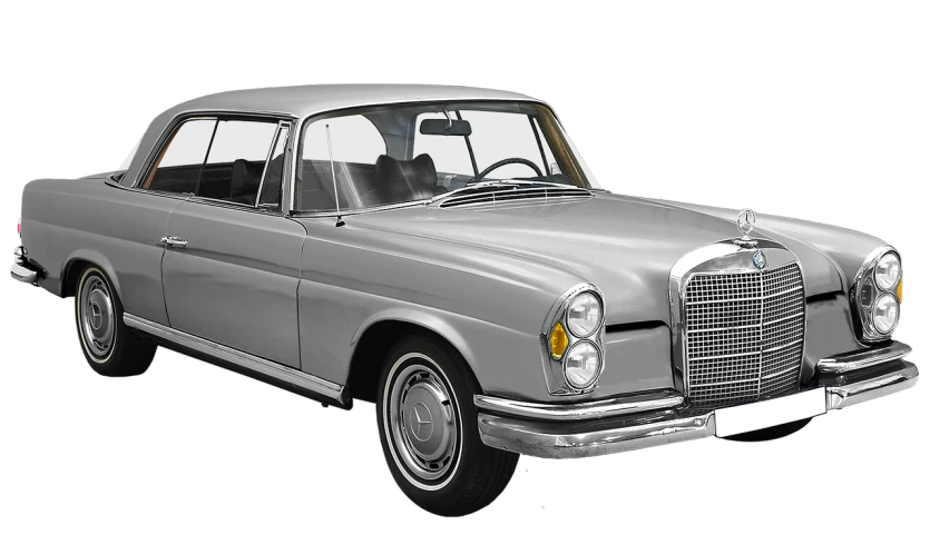 a silver car on a black background, by Derek Hill, pixabay, arabesque, mercedes, late 1 9 6 0's, on clear background, restored photo