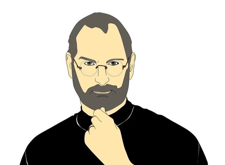 a drawing of a man with glasses and a beard, vector art, pixabay, computer art, portrait of steve jobs, hand on her chin, priest, pointing index finger