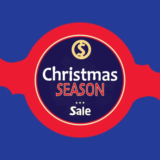 a christmas season sale sign on a blue background, art deco, official product image, icon, cobalt blue and pyrrol red, avatar image