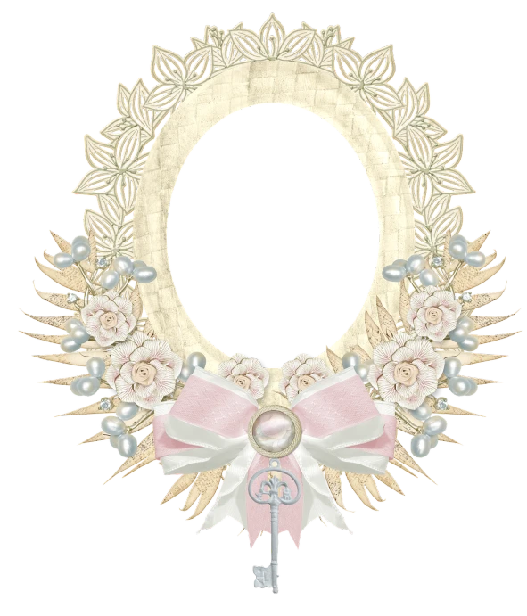 a wreath with a key in the middle of it, a digital rendering, inspired by Kinuko Y. Craft, tumblr, rococo, ivory carved ruff, diamond and rose quartz, beautiful wooden frame, a beautiful artwork illustration