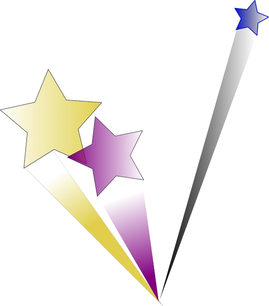 a star and a shooting star on a white background, by Robert Childress, abstract illusionism, purple and gold color scheme, magic wand, very very happy!, wizard themed