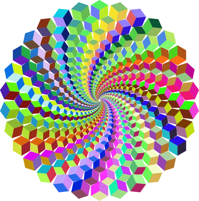 a computer generated image of a multicolored flower, inspired by Victor Vasarely, flickr, computer art, statue of a cubes and rings, 3 d vector, hexagonal pattern, spinning whirlwind