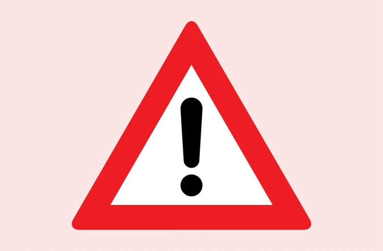 a red and white triangular sign with a black exclamation, 🎨🖌️, warning, flat image, on a pale background