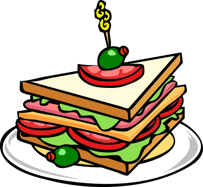 a sandwich sitting on top of a white plate, an illustration of, conceptual art, on a flat color black background, clip-art, high detail illustration, cherry