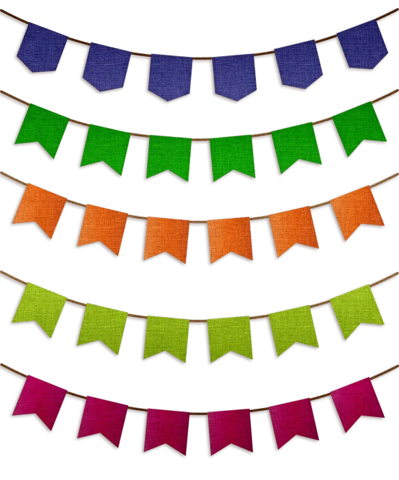 a row of multicolored bunting flags against a black background, a digital rendering, sōsaku hanga, burlap, set photo, halloween, colored illustration