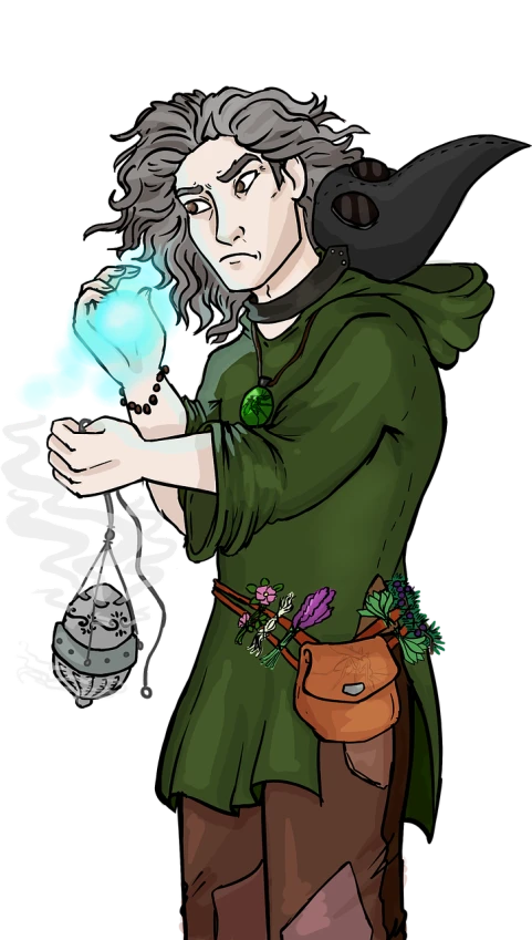 a drawing of a man holding something in his hand, a character portrait, deviantart contest winner, casting a spell on a potion, coloured lineart, a character based on a haggis, arcane style!!!!!