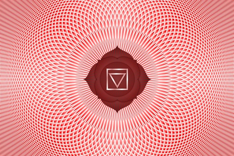 a red and white pattern with a square in the middle, vector art, inspired by György Vastagh, abstract illusionism, ajna chakra, floating in a powerful zen state, venus planet symbol, dmt background