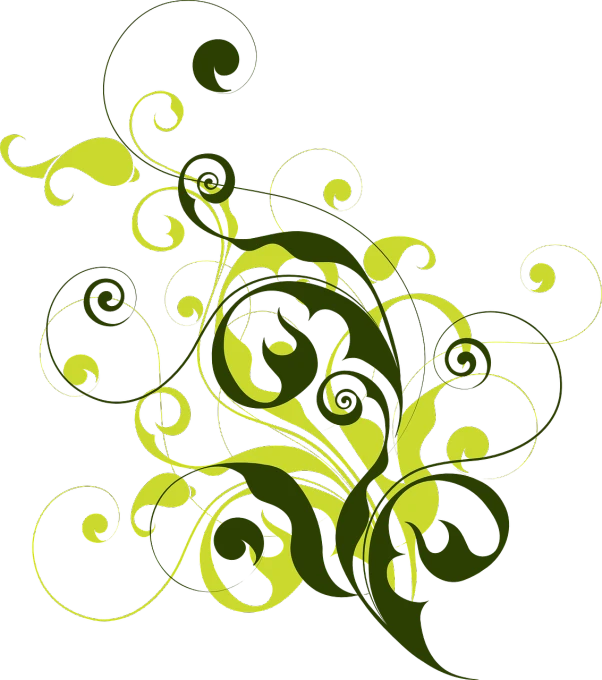 a green floral design on a black background, vector art, deviantart, winding branches, yellow and black color scheme, some plant life, swirly curls