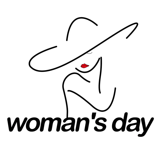 a woman's day logo with a woman in a hat, by Juliette Wytsman, pixabay, bauhaus, isolated on white background, hand - drawn, three quarter view, - w 1 0 2 4