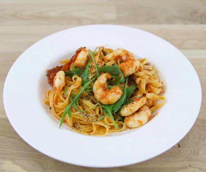 a white plate topped with pasta and shrimp, by Ella Guru, romanticism, contest winner 2021, caparisons, h 1088, bo chen