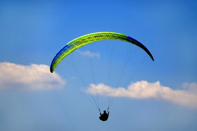 a person that is in the air with a parachute, a picture, by Jan Rustem, shutterstock, green and blue colors, in style of thawan duchanee, !!beautiful!!, arc