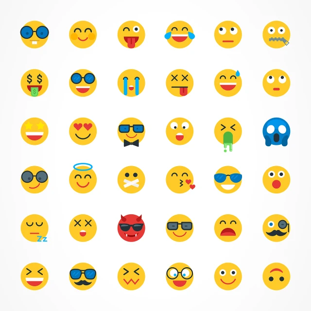 a number of different emoticions on a white background, minimalism, simple 2d flat design, 3 2 x 3 2, flat 2 d design, with fully detailed faces