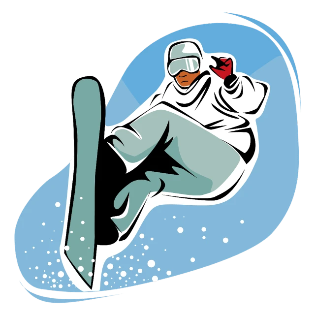 a man flying through the air while riding a snowboard, an illustration of, figuration libre, vignette illustration