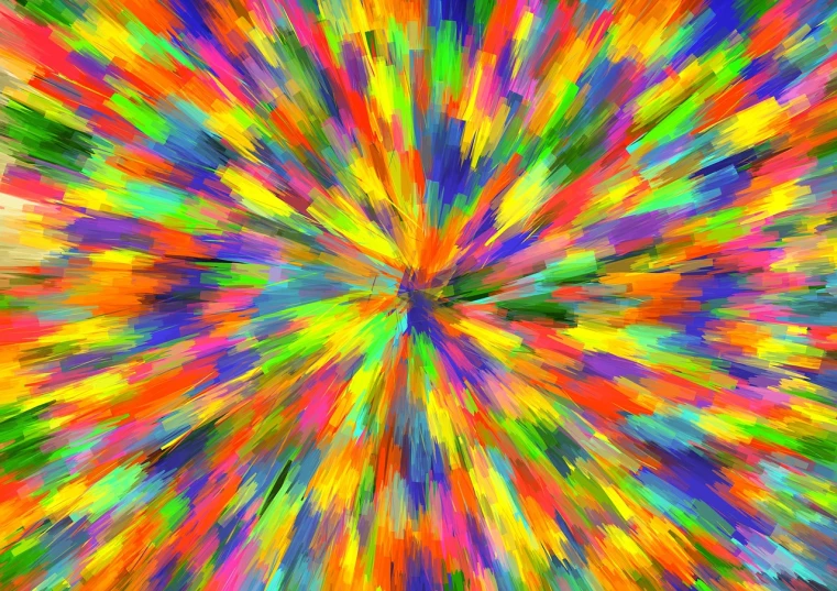 a colorful burst of paint on a black background, a digital rendering, by Jon Coffelt, kinetic pointillism, vivid colorful comic style, 1128x191 resolution, psychedelic illustration, radial color dispersion