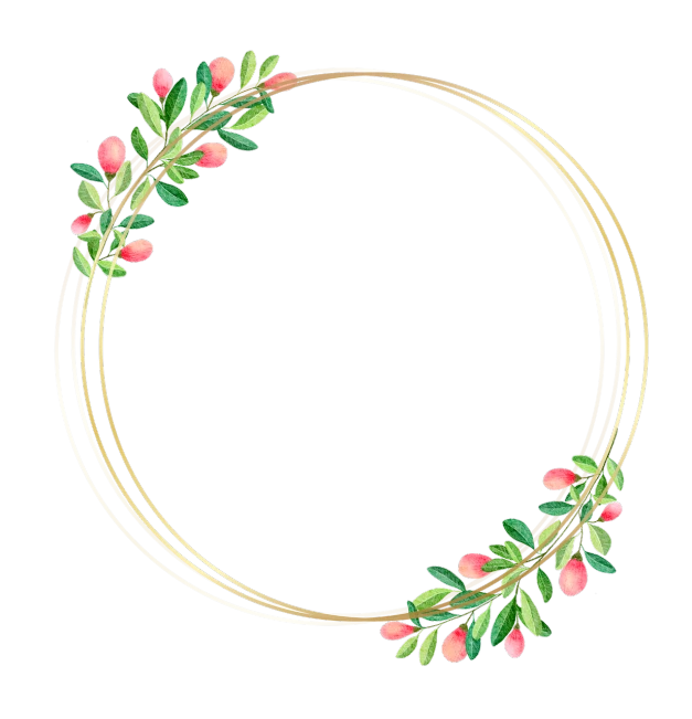 a wreath of pink flowers on a black background, a digital rendering, art deco, gold and green, simple curvilinear watercolor, round elements, gold rings
