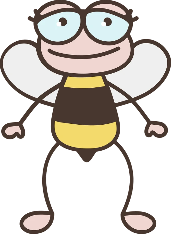 a cartoon character wearing glasses and a bee costume, a cartoon, inspired by Masamitsu Ōta, pixabay, mingei, zoomed out full body, john egbert, very very wide shot, 10