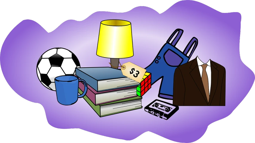 a pile of books sitting on top of a table next to a lamp, an illustration of, clip-art, craigslist photo, toys, student