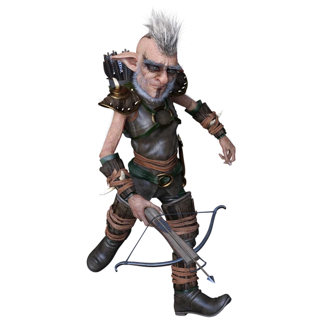 a close up of a person with a bow and arrow, by senior character artist, trending on polycount, an alchemist gnome, houdini 3 d render, of an evil elf, full body single character