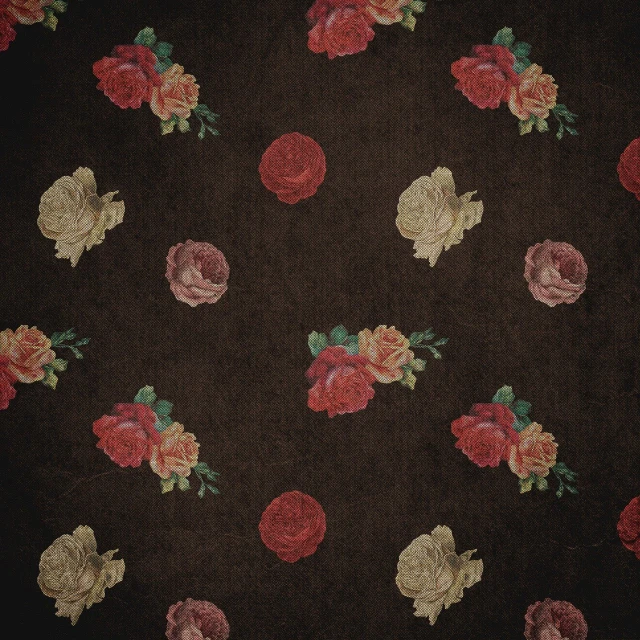 a pattern of roses on a brown background, by Elsa Bleda, baroque, grungy, thailand, high detail product photo